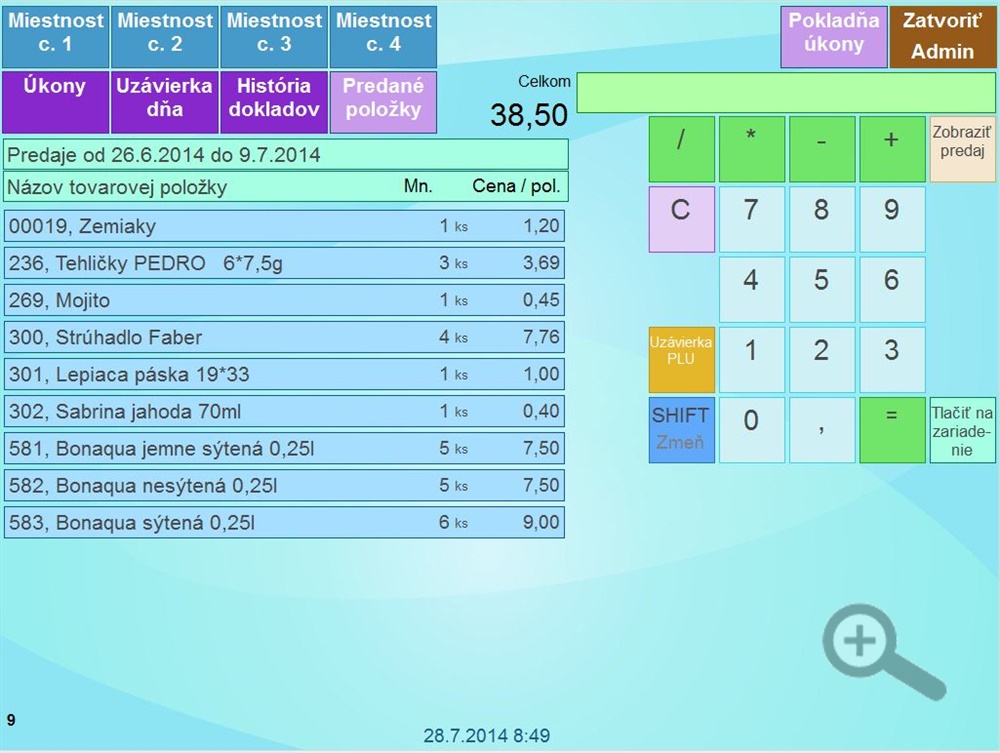 Zobrazenie predajov na POS Pokladni za konkr&eacute;tne obdobie.