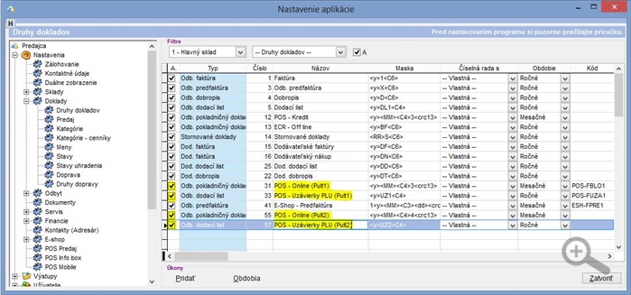 Nastavenia druhov dokladov pre On-line predaj.