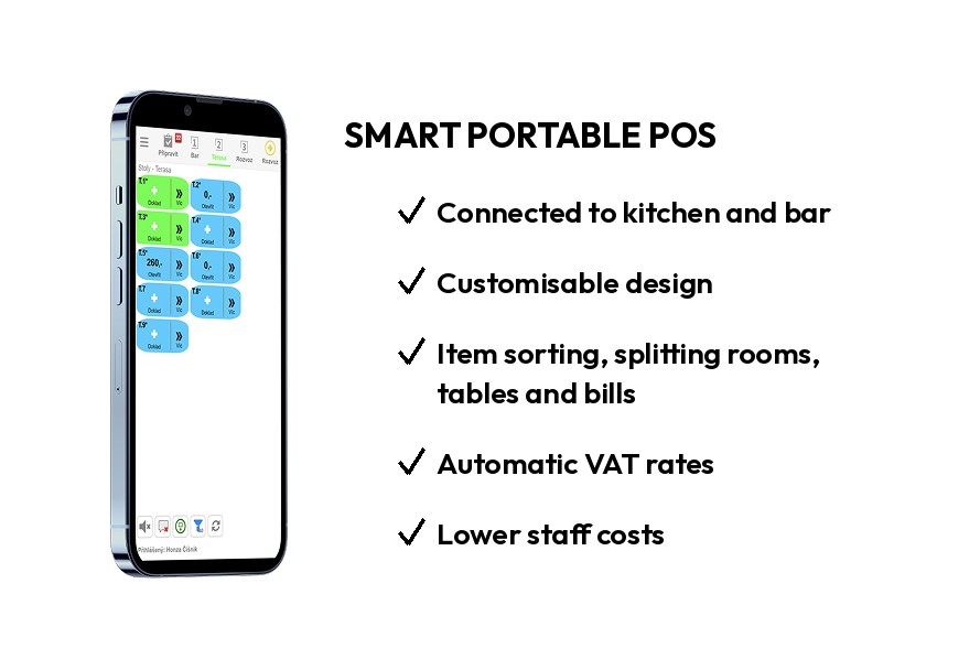 Smart portable POS - kitchen and bar connection, customisable design, automatic VAT rates