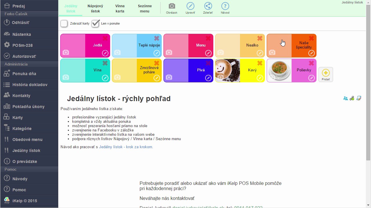 Modul Jed&aacute;lny l&iacute;stok s farebn&yacute;mi dlaždicami kateg&oacute;ri&iacute; po nač&iacute;tan&iacute; ponuky