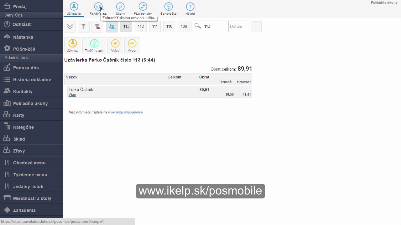 Obrazovka uz&aacute;vierky s logom a adresou www.ikelp.sk/posmobile &ndash; odkaz na ďal&scaron;ie inform&aacute;cie o aplik&aacute;cii