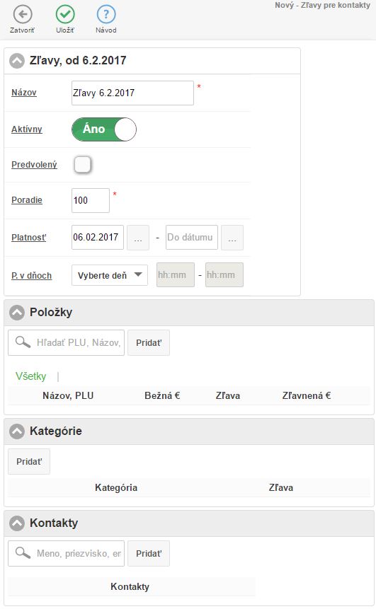 Formulár pre nadefinovanie pravdiel novej Zľavy