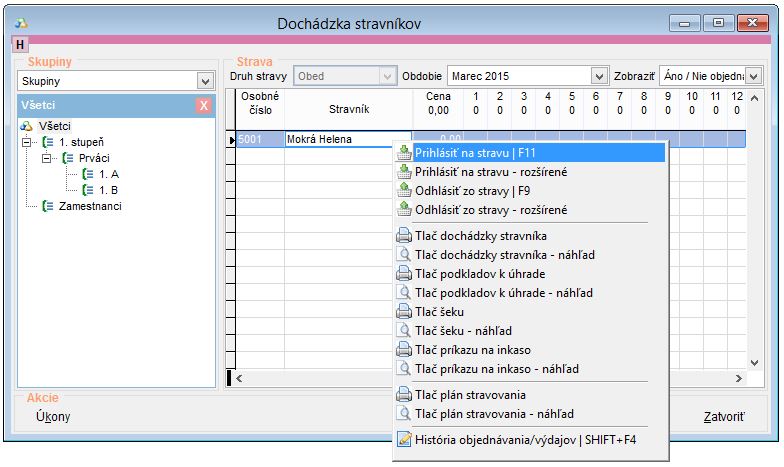Prihlásenie stravníka na stravu v okne Dochádzka stravníkov prihlasenie-stravnika-na-stravu
