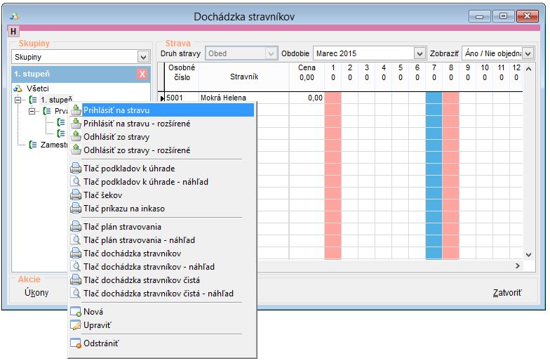 Prihlásenie skupiny stravníkov na stravu v okne Dochádzka stravníkov prihlasenie-skupiny-stravnikov-na-stravu