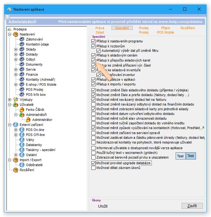 Povolení uživateli možnost provedení přepočtu na sklad. kartách Povolení uživateli možnost provedení přepočtu na sklad. kartách