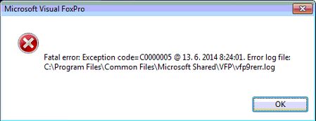 Chybov&eacute; hl&aacute;senie Microsoft Visual FoxPro