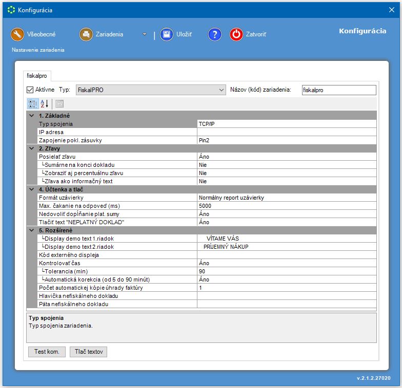 Nastavenia zariadenia FiskalPRO pre komunik&aacute;ciu s aplik&aacute;ciou