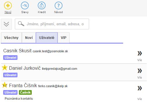 Seznam kontaktů v iKelp POS Mobile Seznam kontaktů v iKelp POS Mobile