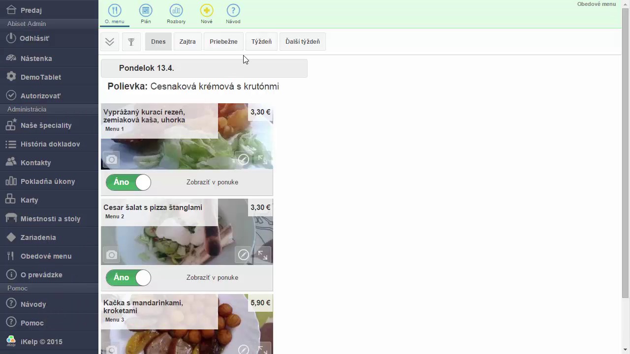 Administr&aacute;cia obedov&eacute;ho menu v iKelp POS Mobile &mdash; akt&iacute;vny filter T&yacute;ždeň s ponukou 13.4.&ndash;17.4.