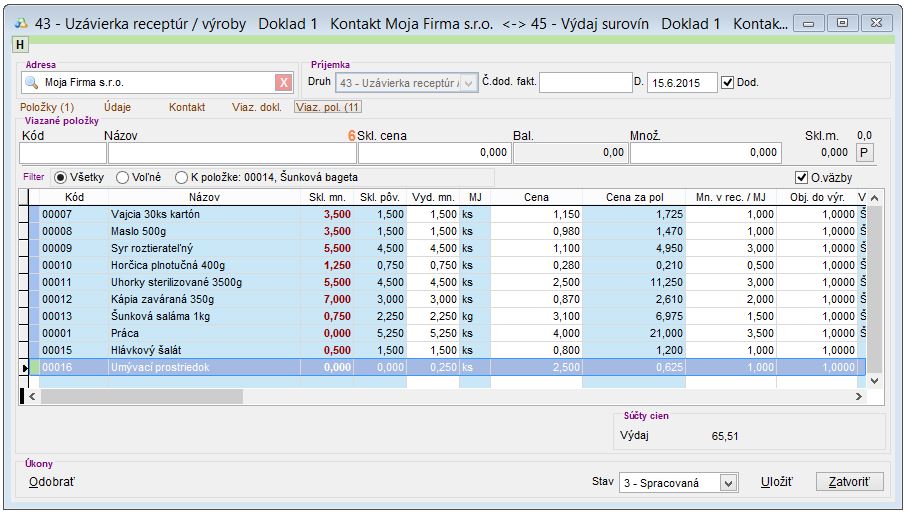 Pr&iacute;jem recept&uacute;ry - viazan&eacute; položky
