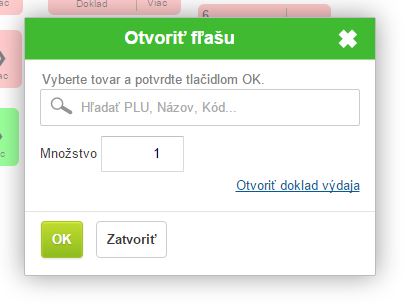 Formulár pre zaevidovanie otvorenej fľaše pri predaji